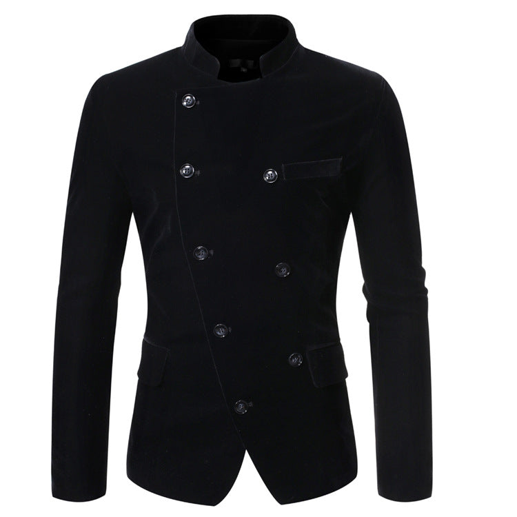 Men's Casual Double-Breasted Stand Collar Suit Slim Fit Suit Trendy Men's Suits Jacket Men Blzer