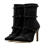 Coachella Festival Boots Autumn and Winter Fashion Stiletto Heel Rivet Side Zipper Large Size Boots