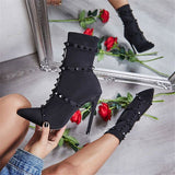 Coachella Festival Boots Autumn and Winter Fashion Stiletto Heel Rivet Side Zipper Large Size Boots