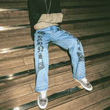 Anime Print Jeans Denim Pants Distressed Jean Straight-Leg Denim Autumn Ripped Denim Trousers