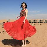 Red Peasant Dress Summer Women's Strap Dress Beach Dress Red Sleeveless Retro Embroidered Dress
