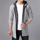 Men's Autumn and Winter Men's Fleece-Lined Thick Mid-Length Hooded Sweater Windbreaker Fashion Trend Casual Cardigan Coat Men Cardigan Sweater