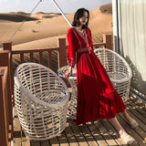Red Peasant Dress Red Beach Dress Women's Seaside Holiday Desert Dress Summer