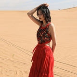 Red Peasant Dress Summer Women's Strap Dress Beach Dress Red Sleeveless Retro Embroidered Dress
