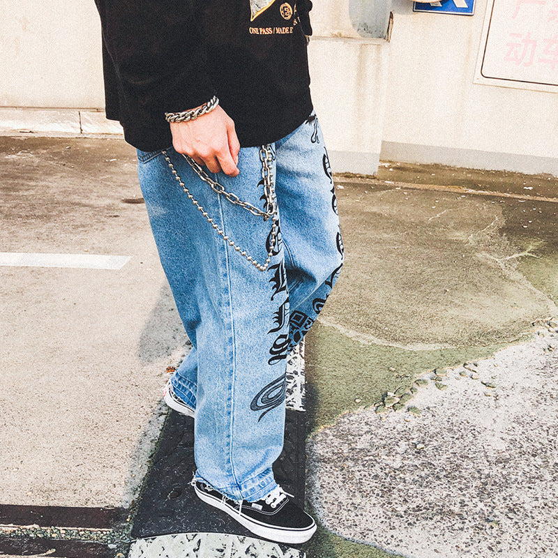 Anime Print Jeans Denim Pants for men Autumn Clothing Denim Pants