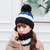 Toque Hat Female Winter Scarf Set Cute Thermal Knitting Fur Ball Woolen Cap
