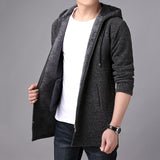 Men's Autumn and Winter Men's Fleece-Lined Thick Mid-Length Hooded Sweater Windbreaker Fashion Trend Casual Cardigan Coat Men Cardigan Sweater