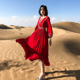 Red Peasant Dress Red Beach Dress Women's Seaside Holiday Desert Dress Summer