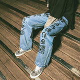 Anime Print Jeans Denim Pants Distressed Jean Straight-Leg Denim Autumn Ripped Denim Trousers