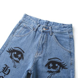 Anime Print Jeans Denim Pants Ripped Jeans Straight-Leg Denim for men Autumn Clothing Ripped Denim Trousers