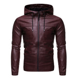 Urban Leather Jacket Fall Winter Men Fashion Hooded Leather Jacket Coat