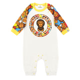 A Ape Print Toddler Romper Baby Long-Sleeved Jumpsuit Romper Environmental Protection Knitted Cloth Jumpsuit Romper
