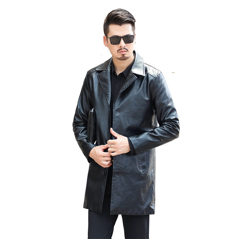 1970 East West Leather Jacket Fall Winter Men Leather Suit Collar PU Leather Trench Coat