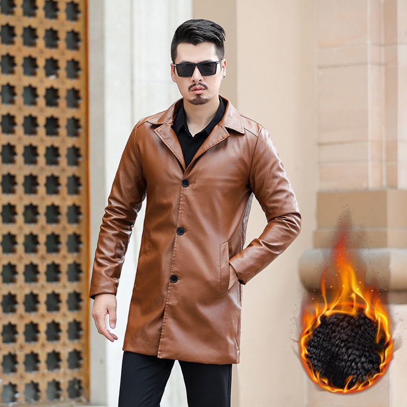 1970 East West Leather Jacket Fall Winter Men Leather Suit Collar PU Leather Trench Coat