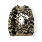 A Ape Print Sweatshirt Men's Youth Camouflage Brushed Sweater Autumn and Winter Cotton plus Size Student Pullover Sweater