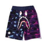 A Ape Print Shorts Purple Patchwork Blue Men and Women Summer Camouflage Shorts Fashion Brand Casual Shorts