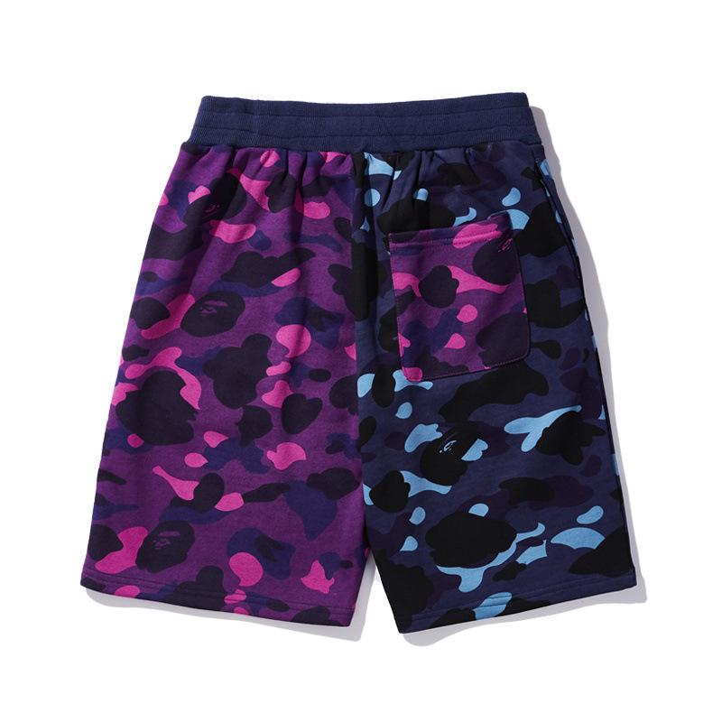 A Ape Print Shorts Purple Patchwork Blue Men and Women Summer Camouflage Shorts Fashion Brand Casual Shorts