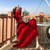 Red Peasant Dress Red Beach Dress Women's Seaside Holiday Desert Dress Summer