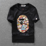 A Ape Print T Shirt Cartoon Luminous Printed Short Sleeve Casual Round Neck T-shirt