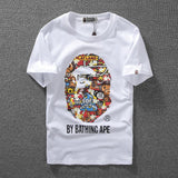 A Ape Print T Shirt Cartoon Luminous Printed Short Sleeve Casual Round Neck T-shirt