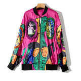 80's Colorful Leather Jacket Autumn Coat Women's New Printed Long Sleeve Jacket Loose Versatile Baseball Uniform