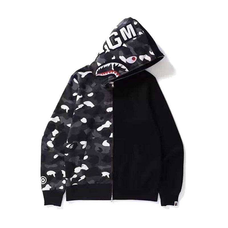 A Ape Print Hoodie Camouflage Stitching Sweatshirt Luminous Hooded Zipper Fleece Jacket
