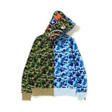 A Ape Print Hoodie Autumn and Winter Camouflage Blue Stitching Green Pink Printing Cardigan Zipper Hoodie Sweater