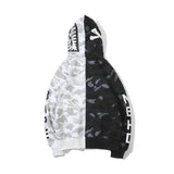 A Ape Print Hoodie Fashion Brand Skull Dark Black Black and White Color Matching Yin and Yang Sweater Male and Female Couples Wear Spring and Autumn Coat