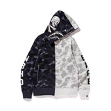 A Ape Print Hoodie Fashion Brand Skull Dark Black Black and White Color Matching Yin and Yang Sweater Male and Female Couples Wear Spring and Autumn Coat