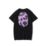 A Ape Print T Shirt Summer Purple Camouflage Print Casual Short Sleeve T-shirt