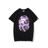 A Ape Print T Shirt Summer Purple Camouflage Print Casual Short Sleeve T-shirt