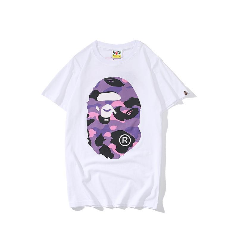 A Ape Print T Shirt Summer Purple Camouflage Print Casual Short Sleeve T-shirt