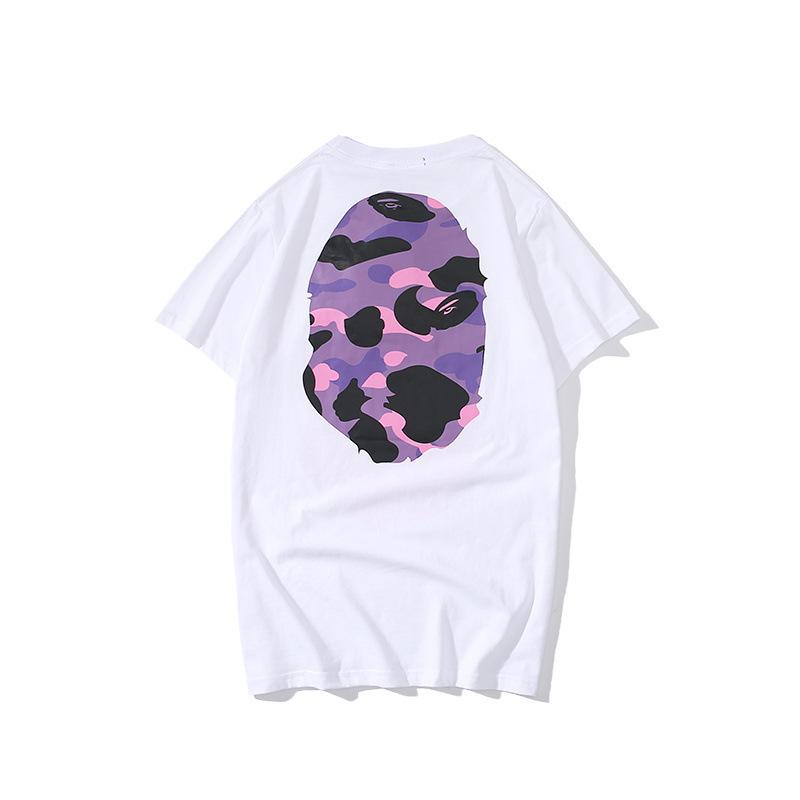A Ape Print T Shirt Summer Purple Camouflage Print Casual Short Sleeve T-shirt