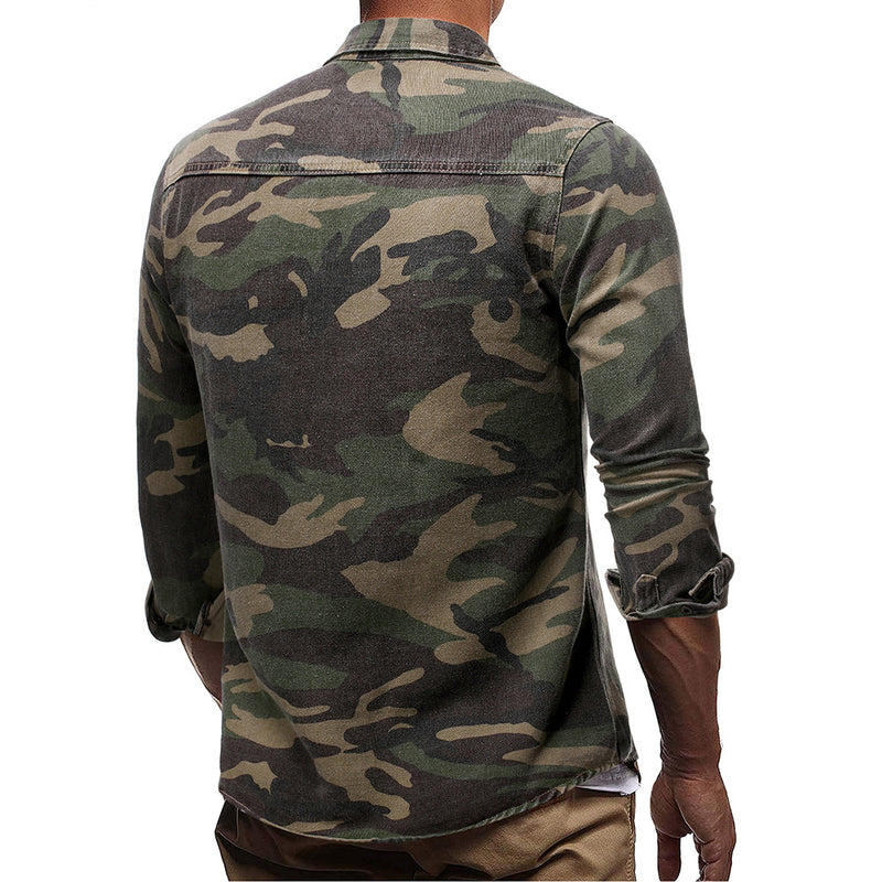 Men's Camouflage plus Size Trend Denim Fashion Casual Exercise Men Shirt