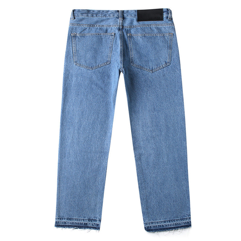 Anime Print Jeans Denim Pants Ripped Jeans Straight-Leg Denim for men Autumn Clothing Ripped Denim Trousers