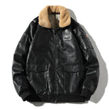 Two Tone Leather Jacket Winter Lamb Fur Collar Leather Jacket Cotton Padded Warm PU Leather Jacket for Men