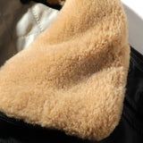 Two Tone Leather Jacket Winter Lamb Fur Collar Leather Jacket Cotton Padded Warm PU Leather Jacket for Men
