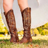 Coachella Cowboy Boots Chunky Heel Long Boots Plus Size Shoes