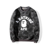 A Ape Print Sweatshirt Men's Youth Camouflage Brushed Sweater Autumn and Winter Cotton plus Size Student Pullover Sweater