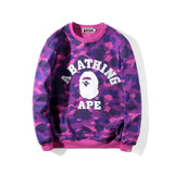 A Ape Print Sweatshirt Men's Youth Camouflage Brushed Sweater Autumn and Winter Cotton plus Size Student Pullover Sweater