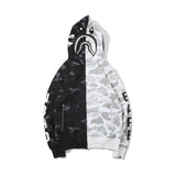 A Ape Print Hoodie Fashion Brand Skull Dark Black Black and White Color Matching Yin and Yang Sweater Male and Female Couples Wear Spring and Autumn Coat