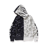 A Ape Print Hoodie Fashion Brand Skull Dark Black Black and White Color Matching Yin and Yang Sweater Male and Female Couples Wear Spring and Autumn Coat