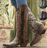 Coachella Cowboy Boots Tassel Boots Chunky Heel Mid Heel Plus Size