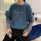 Men Long Sleeve T-Shirts Patchwork Round Neck