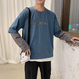 Men Long Sleeve T-Shirts Patchwork Round Neck