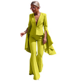 Women Pants Suit Uniform Designs Formal Style Office Lady Bussiness Attire Turn-down Collar Fashion Irregular Swing Sleeve Bell-Bottom Pants Suit