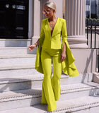 Women Pants Suit Uniform Designs Formal Style Office Lady Bussiness Attire Turn-down Collar Fashion Irregular Swing Sleeve Bell-Bottom Pants Suit