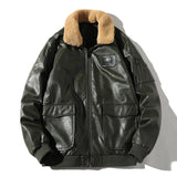 Two Tone Leather Jacket Winter Lamb Fur Collar Leather Jacket Cotton Padded Warm PU Leather Jacket for Men