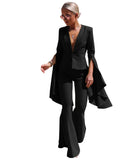 Women Pants Suit Uniform Designs Formal Style Office Lady Bussiness Attire Turn-down Collar Fashion Irregular Swing Sleeve Bell-Bottom Pants Suit