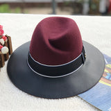 Fedora Hat Autumn and Winter Women's Wool Felt Hats Leather Stitching Jazz Top Hat